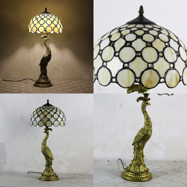 Lampe de table vintage Tiffany Peacock Gem Dome en résine et verre à 1 lumière 