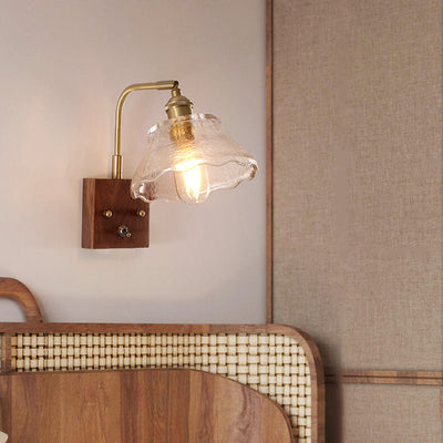 Japanese Minimalist Black Walnut 1-Light Wall Sconce Lamp