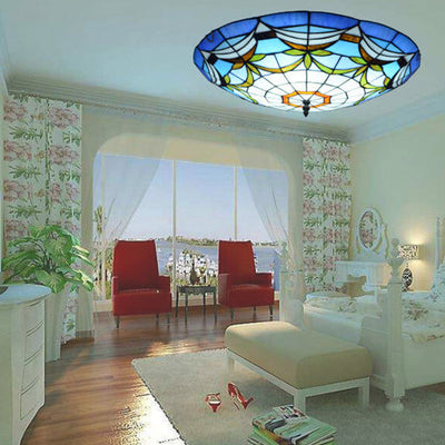 Vidrieras europeas Tiffany redondas con varios diseños de patrones 2/3 luces de montaje empotrado 