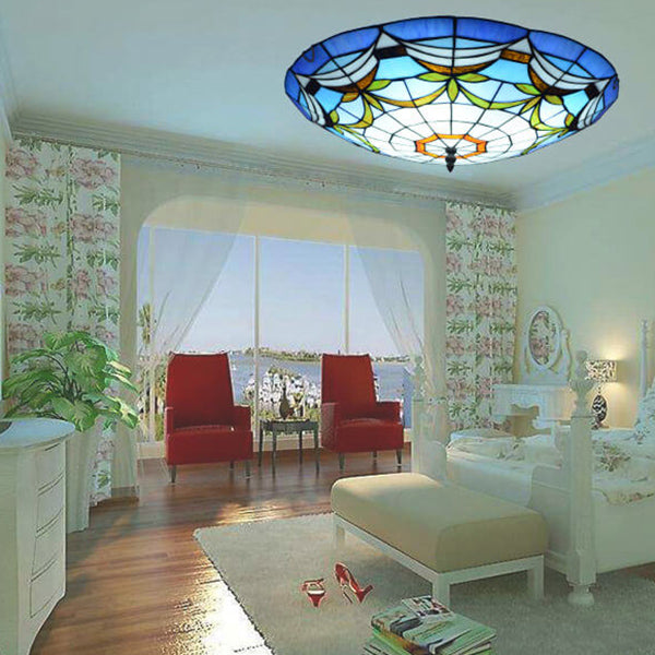 Vidrieras europeas Tiffany redondas con varios diseños de patrones 2/3 luces de montaje empotrado 