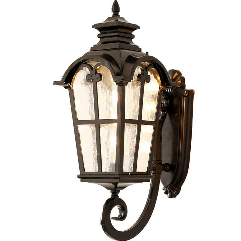 European Retro Glass Aluminum Lantern Outdoor Waterproof 1-Light Wall Sconce Lamp