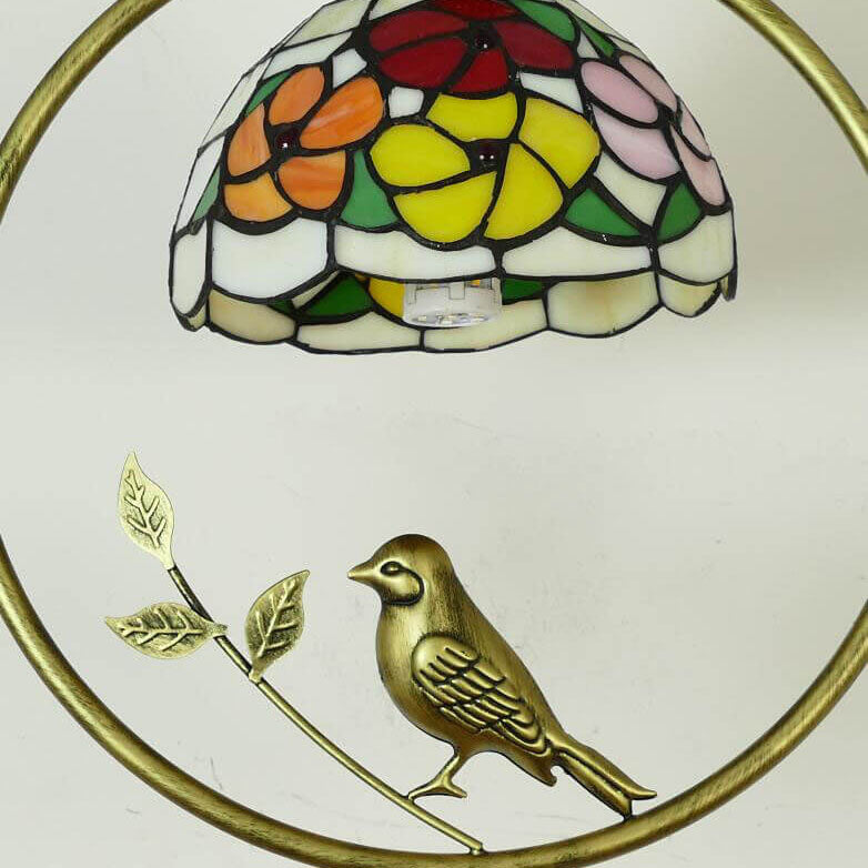 Tiffany Rustic Dome Stained Glass Ring Bird Design 1-Light Pendant Light