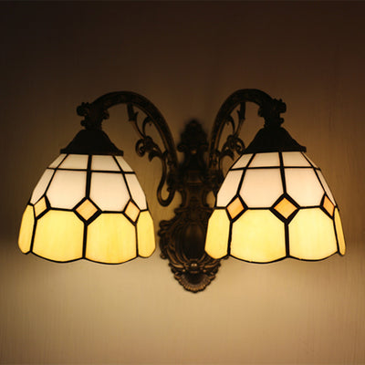 Vintage Tiffany Dome Stained Glass 2-Light Wall Sconce Lamp