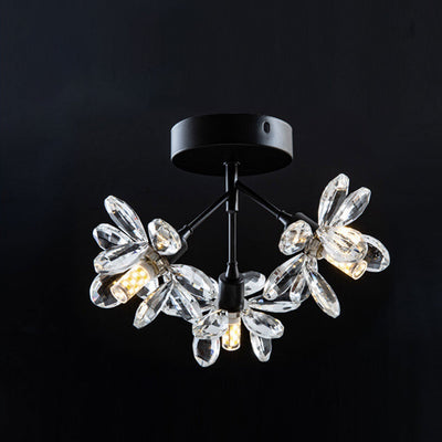 Modern Light Luxury Crystal Flower Design 3-Light Semi-Flush Mount Light