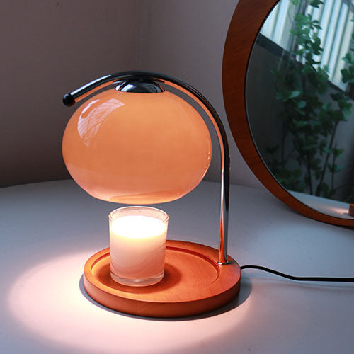 Contemporary Retro Glass Dome Solid Wood Metal Base 1-Light Melting Wax Table Lamp