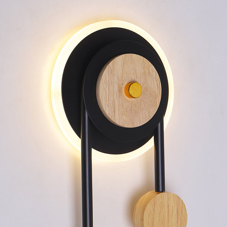 Aplique de pared LED con anillo acrílico de madera redonda creativa nórdica 