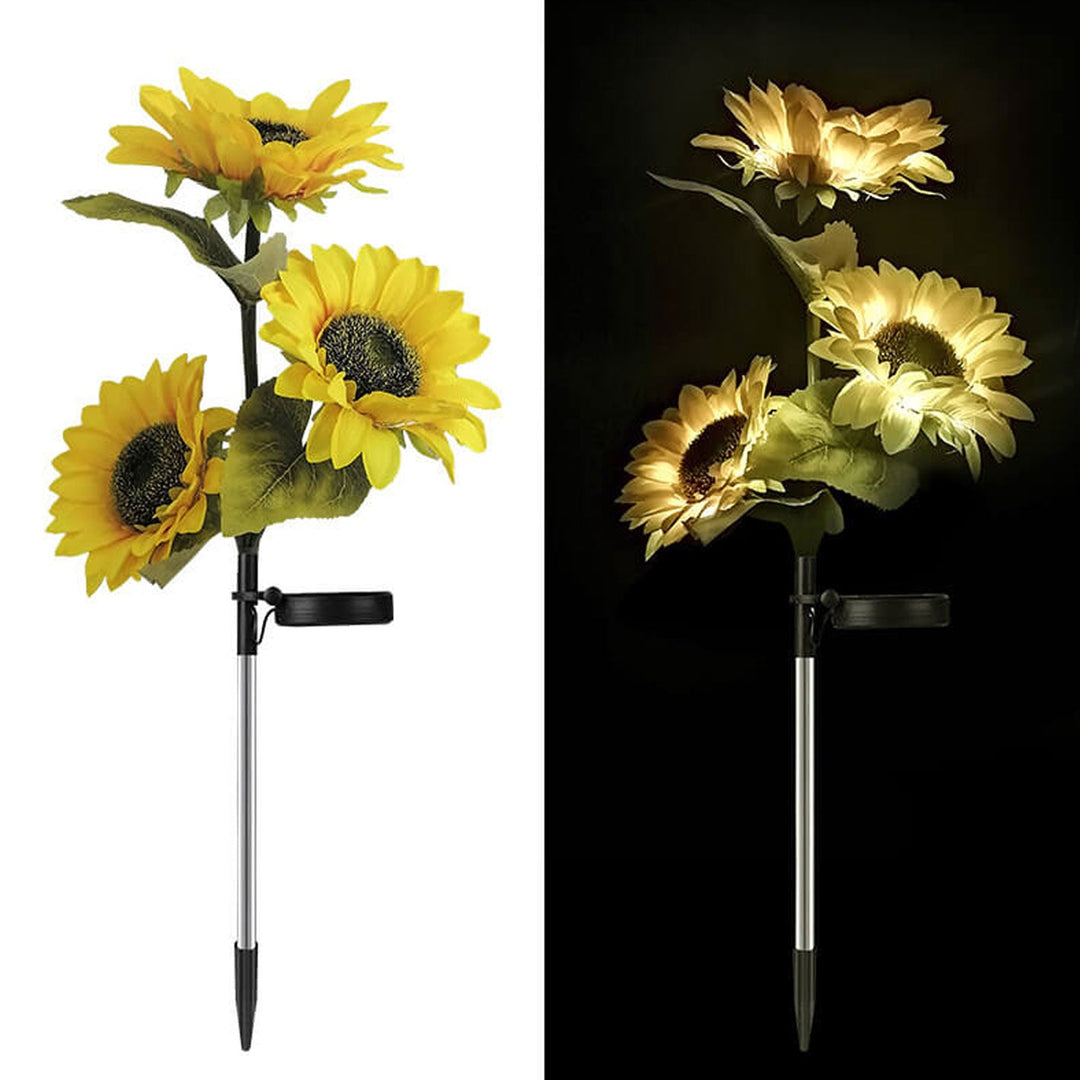 Luz de paisaje para jardín al aire libre con LED de 3 cabezas Solar Sunflower 