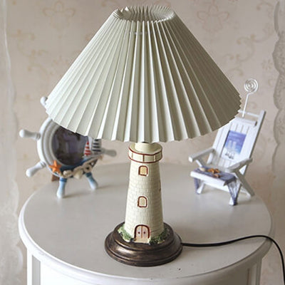 Creative Mediterranean Pleated Lampshade Lighthouse Base 1-Light Table Lamp