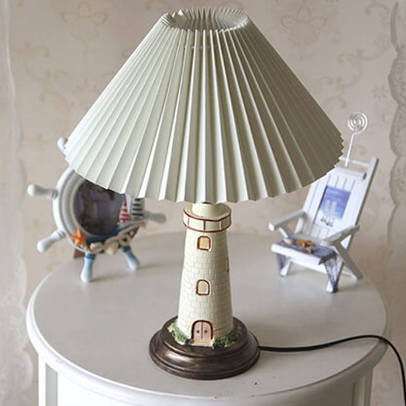 Creative Mediterranean Pleated Lampshade Lighthouse Base 1-Light Table Lamp