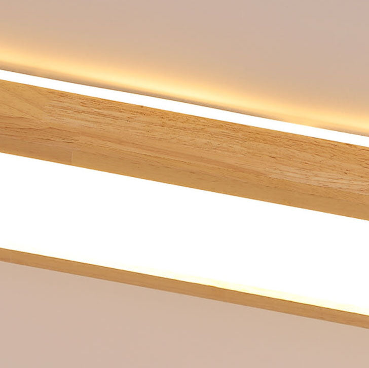 Japanese Minimalist Log Rectangular Walnut LED Flush Mount Ceiling Light