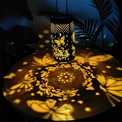 Modern Creative Bird Butterfly Iron Hollow Outdoor Solar LED Projection Lantern Light