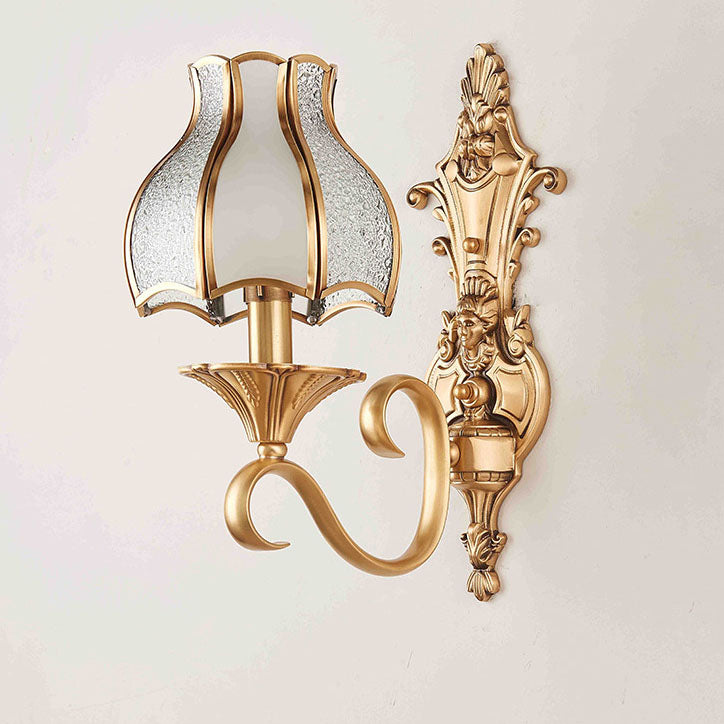 European Light Luxury Vintage All Brass Glass 1/2-Light Wall Sconce Lamp