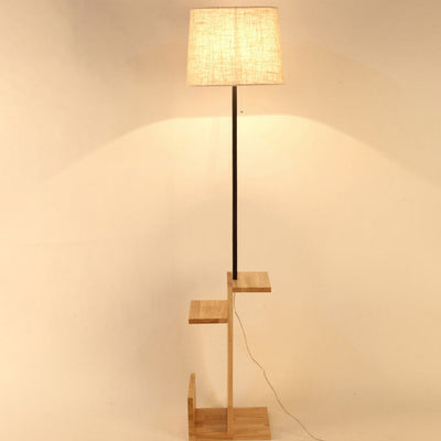 Nordic Fabric Column Shade Log Shelf 1- Leichte Steh-Stehlampe