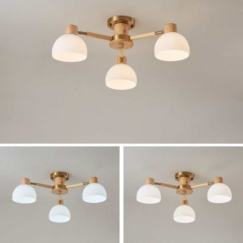 Plafón de techo tradicional japonés Wabi-sabi de madera de caucho, herrajes y vidrio de 3/6/8 luces para sala de estar 