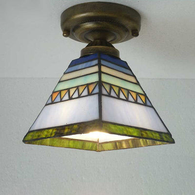 European Vintage Tiffany 1-Light Semi-Flush Mount Light