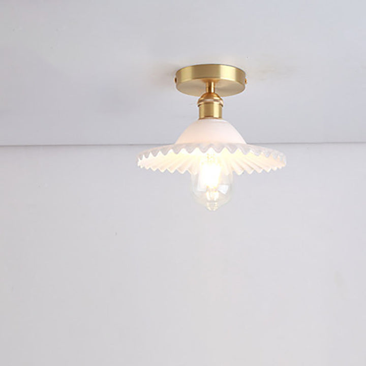 Traditionelle halb eingelassene 1-flammige Vintage-Deckenleuchte aus Glas und Eisen im Lotus-Design 