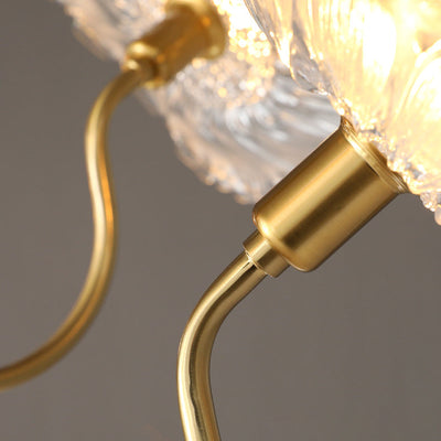 Cadre à Finition Dorée Art Déco Moderne avec Abat-jour en Verre Feuille de Lotus, Lustre 3/6 Lumières pour Salon 