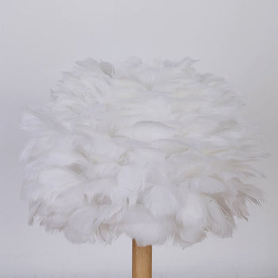 Lampe de table moderne et créative à 1 lumière en bois massif avec plumes décoratives 