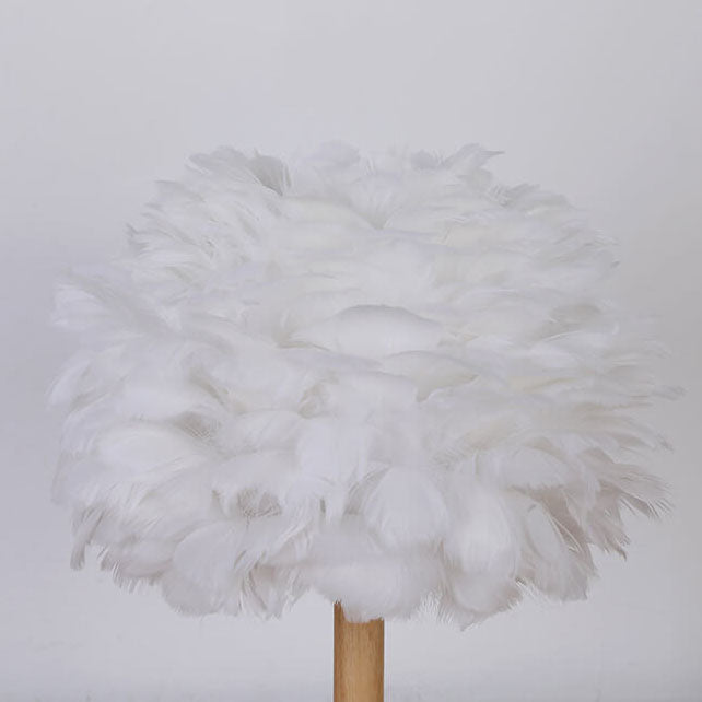 Lampe de table moderne et créative à 1 lumière en bois massif avec plumes décoratives 
