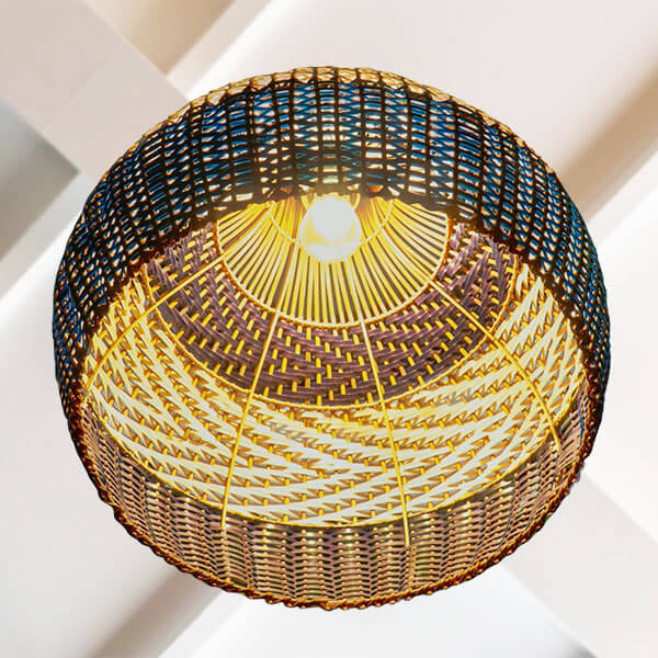 Contemporary Boho Round Rattan 1-Light Pendant Light For Living Room