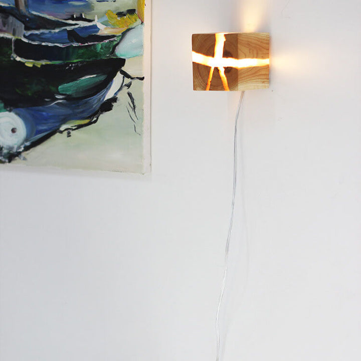 Creative Cracked Solid Wood Square 1-Light Wall Sconce Lamps