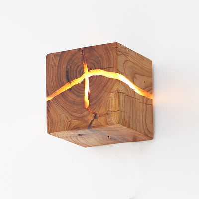 Creative Cracked Solid Wood Square 1-Light Wall Sconce Lamps