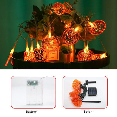 Citrouille d'Halloween 10/20 Lumière à Piles Solaire LED Lumière Décorative Guirlande Lumineuse en Plastique 