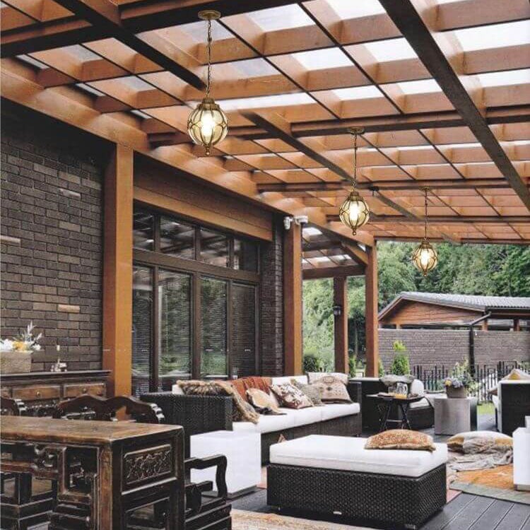Lámpara colgante impermeable para exteriores de 1 luz esférica retro europea 