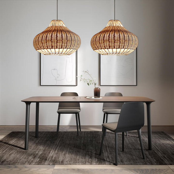 Moderner Rattan 1-Licht Birnenförmige Pendelleuchte 