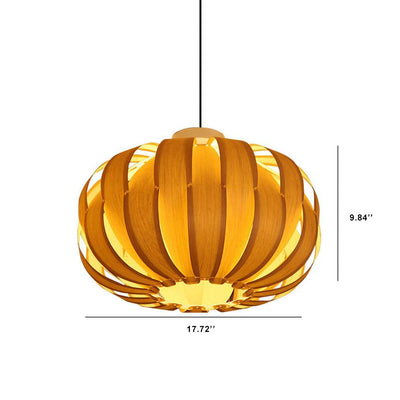 Modern Wood Veneer Lantern Shade 1-Light Beige Pendant Light