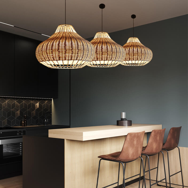 Moderner Rattan 1-Licht Birnenförmige Pendelleuchte 