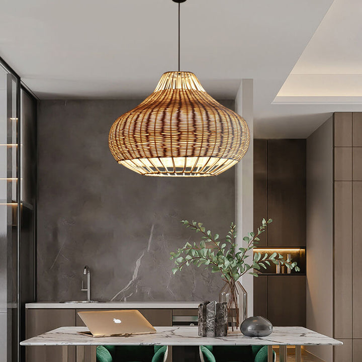 Moderner Rattan 1-Licht Birnenförmige Pendelleuchte 