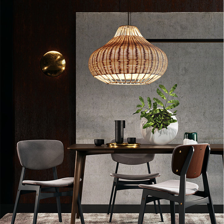 Moderner Rattan 1-Licht Birnenförmige Pendelleuchte 