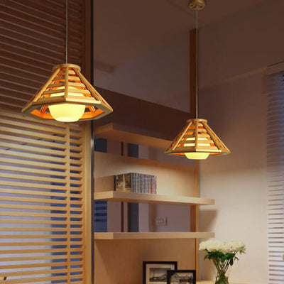 Modern Conical Wood Shade 1-Light Pendant Light