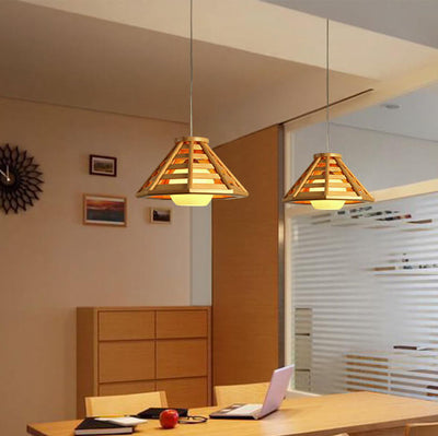 Modern Conical Wood Shade 1-Light Pendant Light