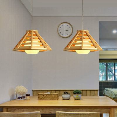 Modern Conical Wood Shade 1-Light Pendant Light