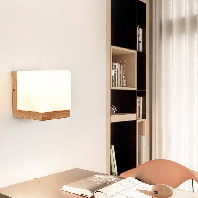 Modern Cube 1- Light Wooden Base Wall Sconce Lamp