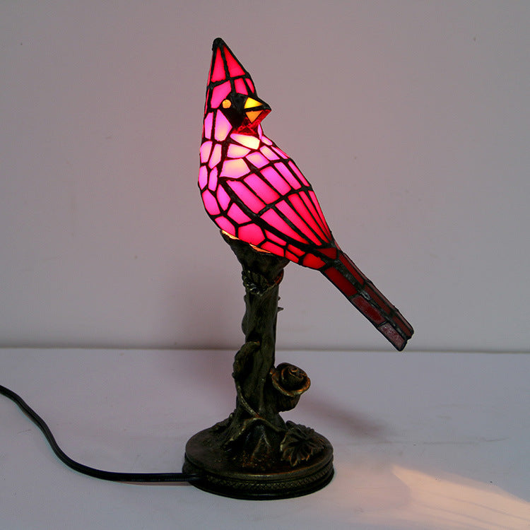 Lampe de table Tiffany à 1 lumière, oiseau rouge créatif européen 
