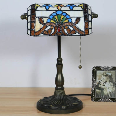 Tiffany Baroque Stained Glass 1-Light Bank Zipper Table Lamp