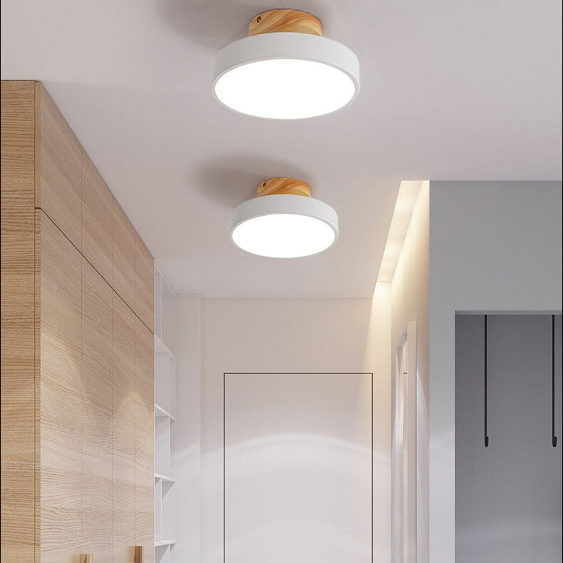 Nordic Wood  Round Acrylic LED Semi-Flush Mount Ceiling Light