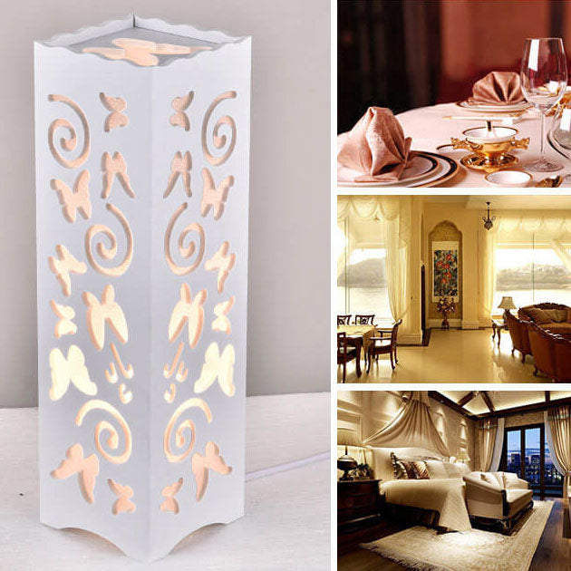 Lampe de table moderne et créative avec colonne carrée creusée à 1 lumière 