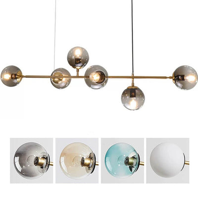 Nordic Minimalist Colorful Orb Hardware Glass 6-Light Island Light Chandelier