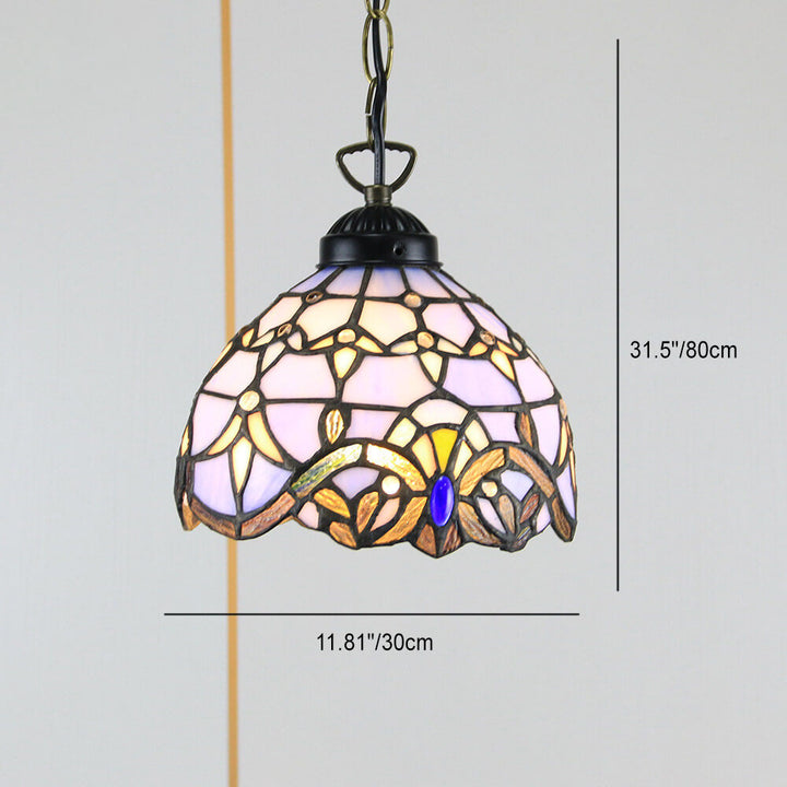 Suspension lumineuse à 1 ampoule en verre teinté avec perles Rustic Rose de Tiffany 