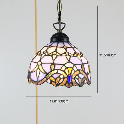 Tiffany Rustic Rose Beads Stained Glass 1-Light Pendant Light