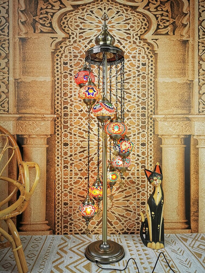 Retro Turkish Moroccan Globe 9-Light Standing Floor Lamp