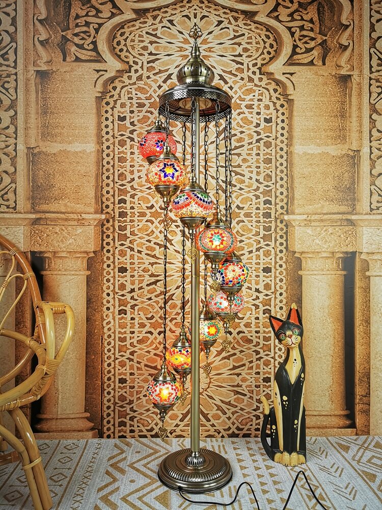 Retro Turkish Moroccan Globe 9-Light Standing Floor Lamp