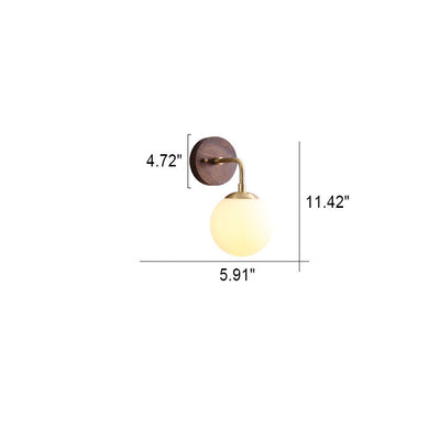 Nordic Nussbaum Messing Glas Orb 1-Licht Wandleuchte