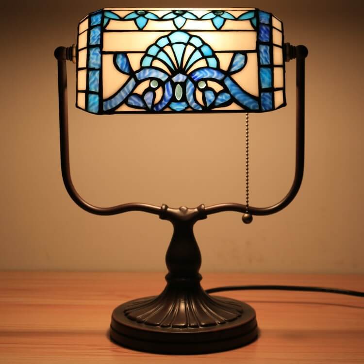 Traditional Tiffany Floral Butterfly Stained Glass 1-Light Bank Zipper Table Lamp for Bedroom