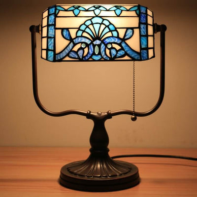 Tiffany Floral Butterfly Stained Glass 1-Light Bank Zipper Table Lamp