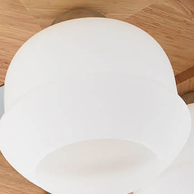 Nordic Solid Wood Antler Frosted Glass Round Shade 3/5/7 Light Flush Mount Ceiling Light